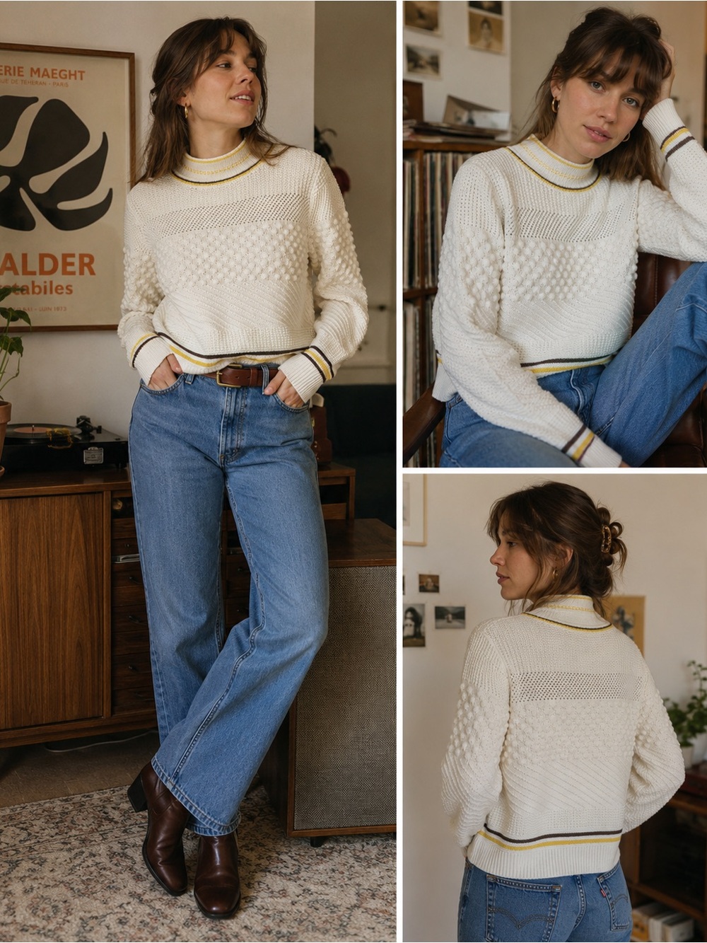 Joe Fresh Retro Inspired Textured Knit Sweater | 70s Preppy Mock Neck